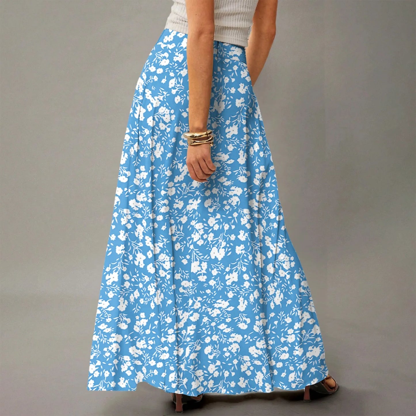 Women's Straight Skirt Casual Summer Floral Print Bohemian Skirt Flowing Maxi Skirts with pockets High waist Elastic skirt