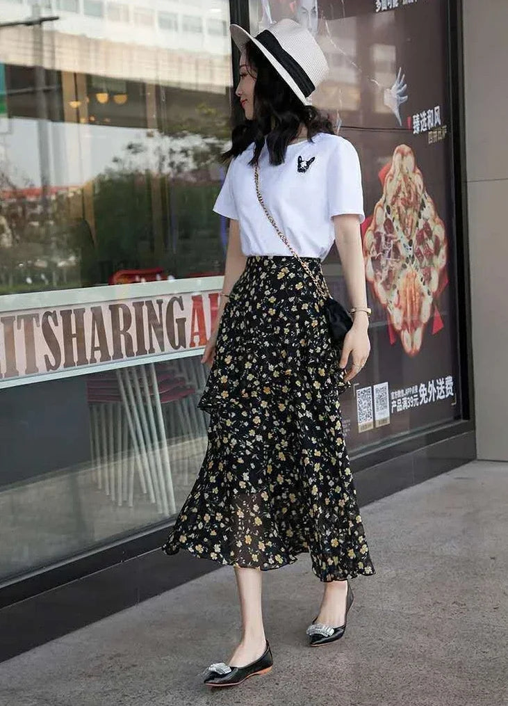Midi Women's Skirt Chiffon New In Female Skirts Streetwear Harajuku Modest Summer 2024 Clothing Sales Chic and Elegant Aesthetic