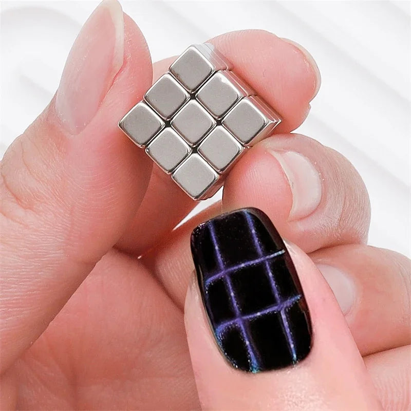 27PCS Nail Art Magnet Kit – Cube, Chessboard & Starlight Tools for Cat Eye Gel Polish Effects