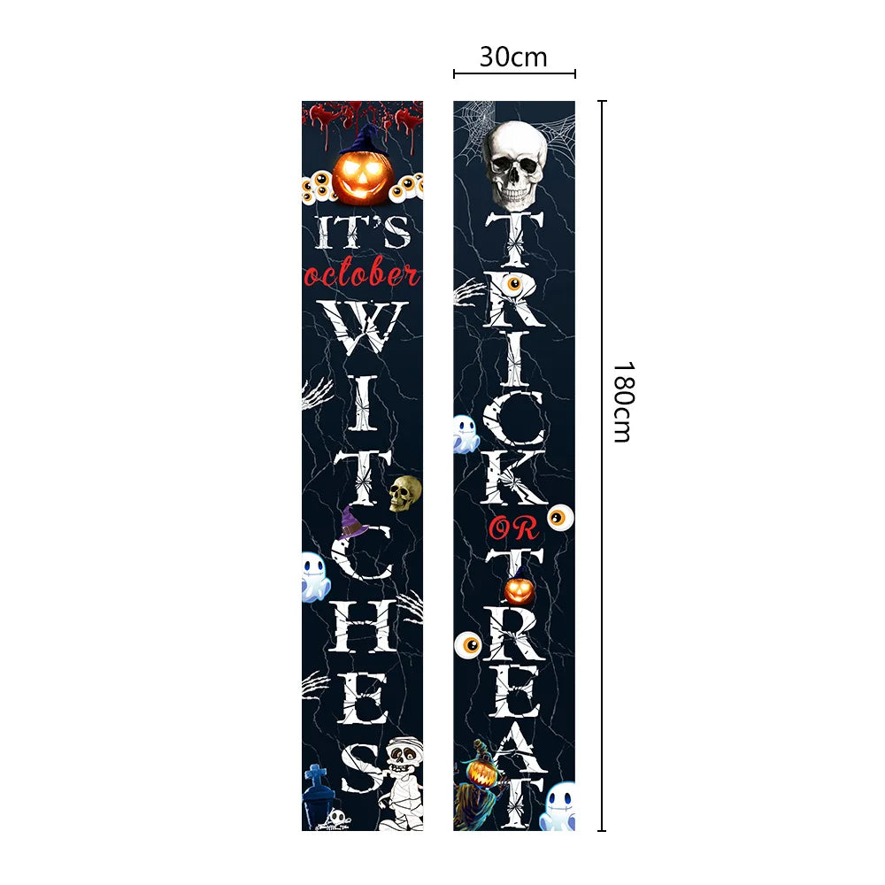 Halloween Couplets Festival Entrance Decoration Creative Text Door Curtain Horror Theme Party Decoration Polyester Hanging Flag
