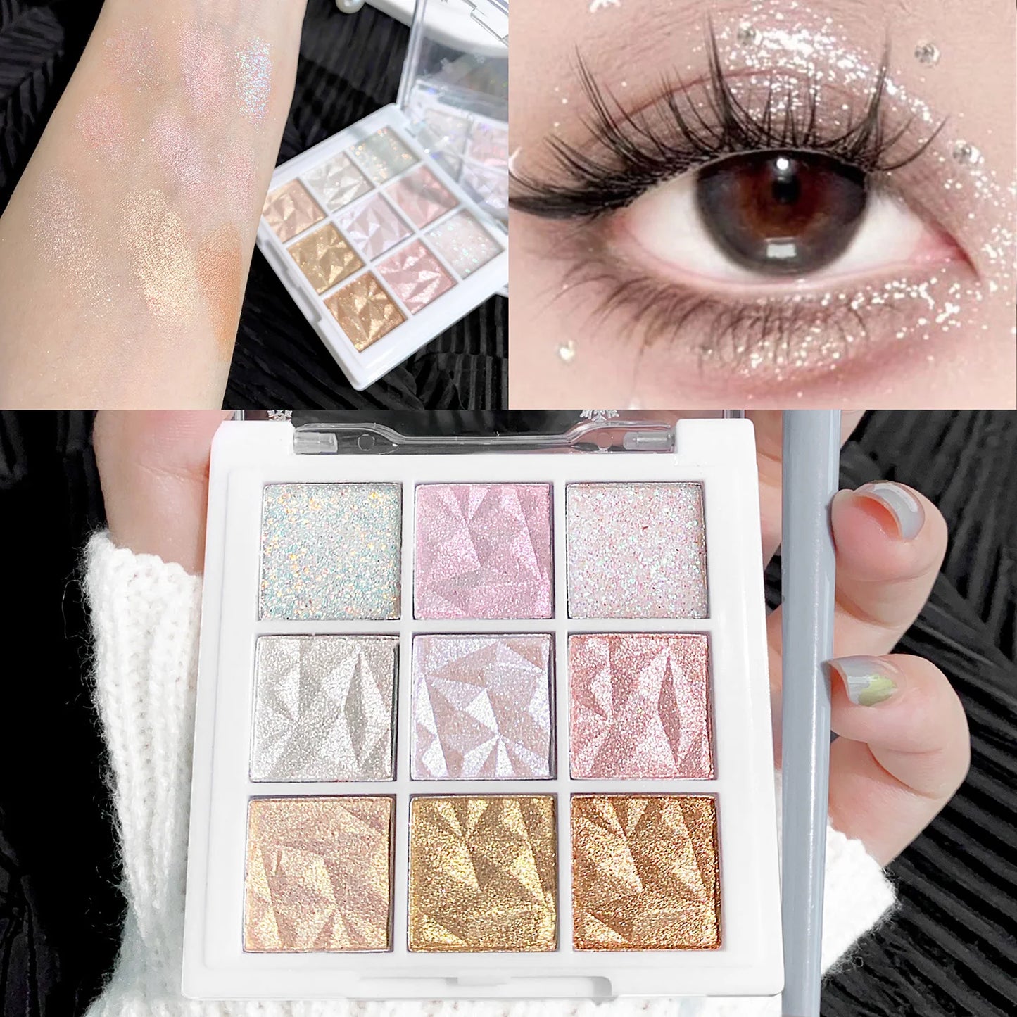 Nine-color fine glitter eyeshadow palette Pearlescent fine glitter lasting color highlight eye highlights