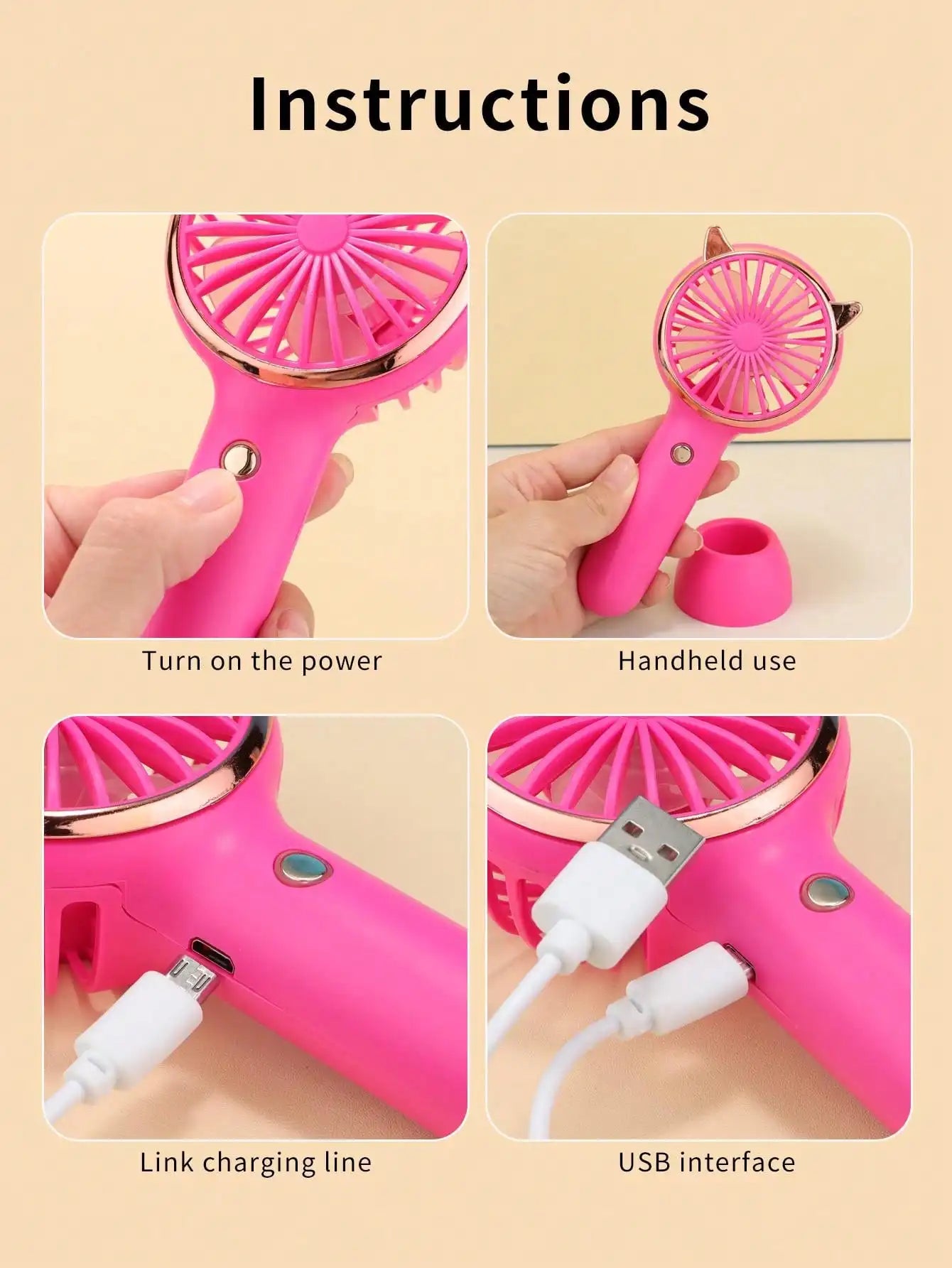 Cute Cat Ear Portable 3-speed Adjustable LED Lamp Holder Mini Fan Suitable for Office Outdoor Travel, The Best Summer Partner