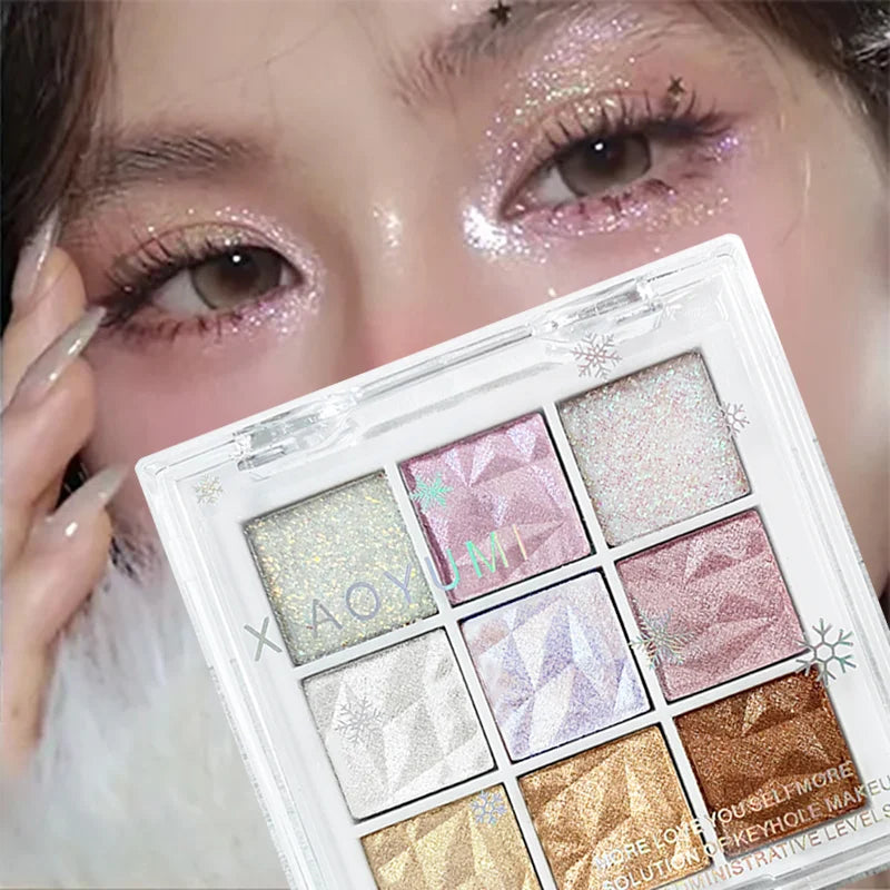Nine-color fine glitter eyeshadow palette Pearlescent fine glitter lasting color highlight eye highlights