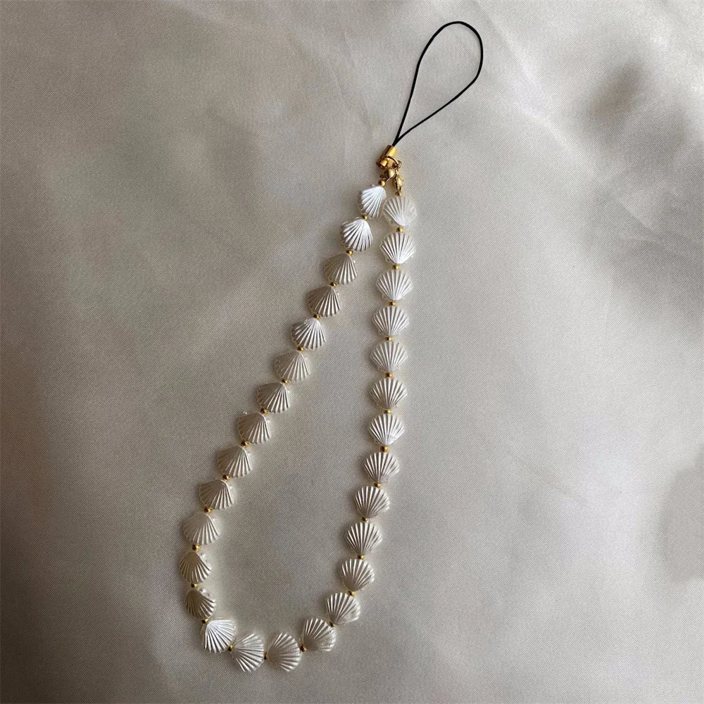 Heart Shell Bead Phone Chain Anti-Loss Charm Strap Keychain Lanyard Pendant Ins Bag Camera Decoration For Woman Girl