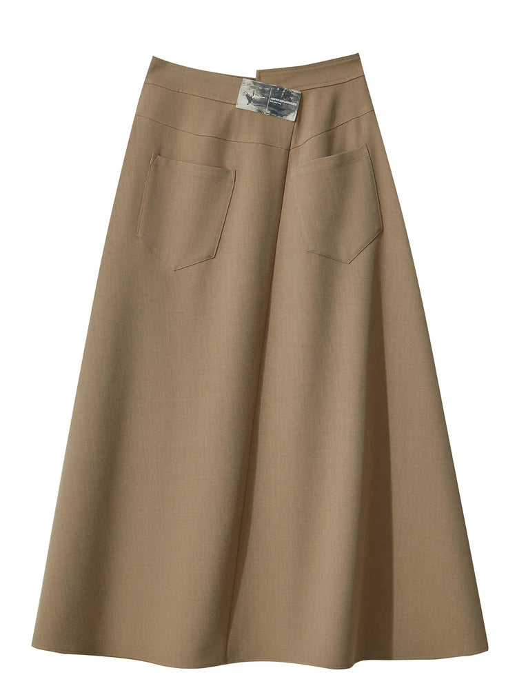 Amii Minimalist Spring New Commuter Asymmetrical Oblique Placket Split Skirt Non Ironing Anti Wrinkle A Shape Skirt 12551003