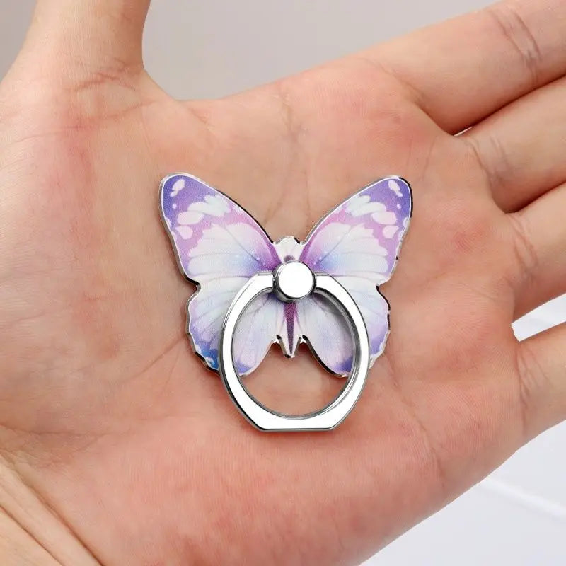 Universal Mobile Phone Luxurious Butterfly Finger Ring 360° Rotation Holder Folding Metal Stand Back Sticker Bracket for iPhone