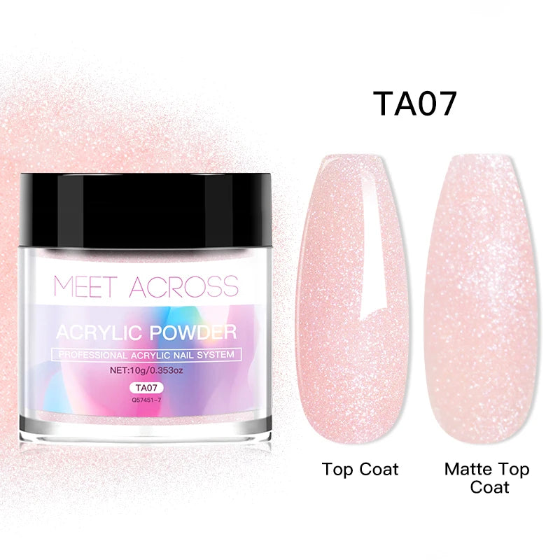French Fade Acrylic Powder – 10g MEET ACROSS Set in Clear, Pink & White for DIY Nail Art