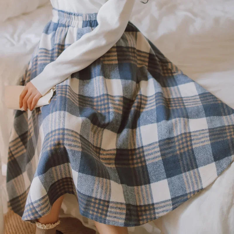2025 Autumn Winter Elegant Women Skirts Vintage Plaid Woolen Woven High Quality High-waisted Vintage Sweet Female Skirt Woman