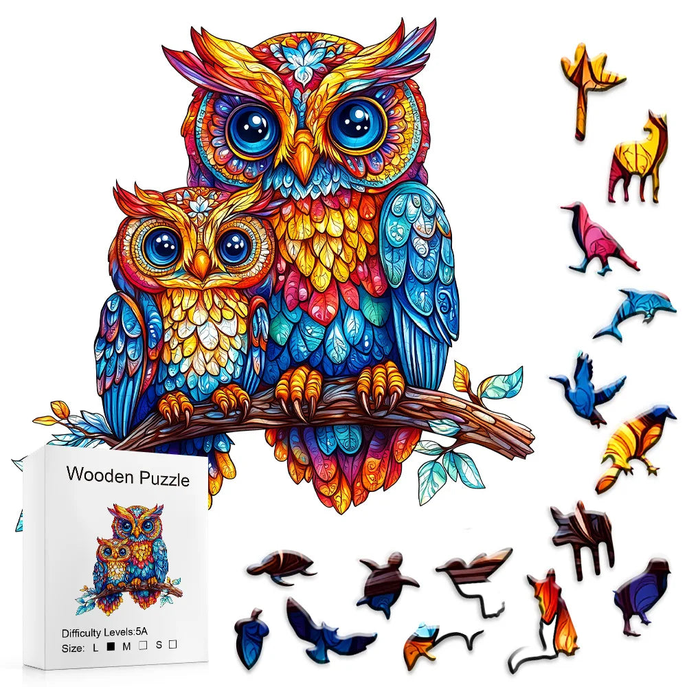 Wooden Puzzles for Adults - Embossed Owl Wooden Jigsaw Puzzle: Unique Shape, Premium Craftsmanship | Ideal Family Gift & Wall Ar