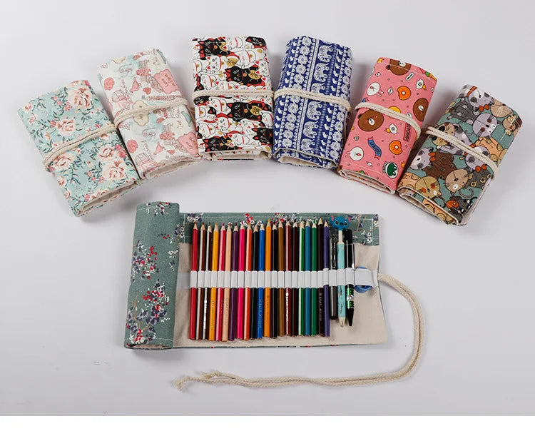 Colorful Canvas Pencil Roll – 12 to 72 Slot Organizer for Students, Artists & School Supplies