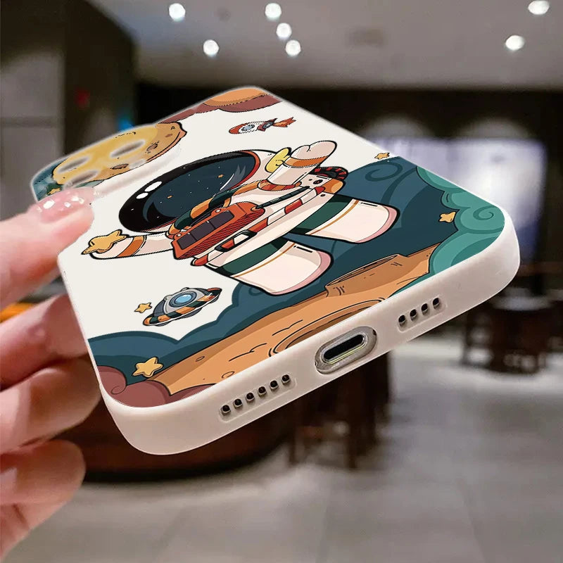 Cartoon Astronaut Phone Case For Xiaomi 13 12 11 Lite 5G 14 14T 13T 12T 12X Poco X7 X6 X5 X3 F5 F6 M6 Pro Shockproof Soft Cover