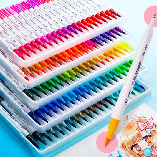 12-120Color Dual-Tip Art Markers: Brush & Fine Point Pens for Watercolor Drawing, Painting, Coloring  Manga Art  Artist Supplies