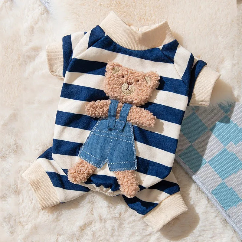 Cotton Kawaii Pet Striped Jumpsuit Dog Clothes for Small Dogs Cartoon Pattern Dog Pajamas Chihuahua Kitten Puppy Girls Dog Shirt