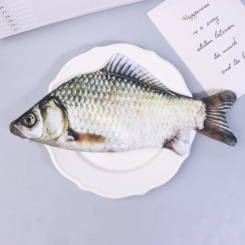 Realistic Crucian Carp Pencil Case – Fish-Shaped Zipper Pouch for School, Makeup & Back-to-School Stationery