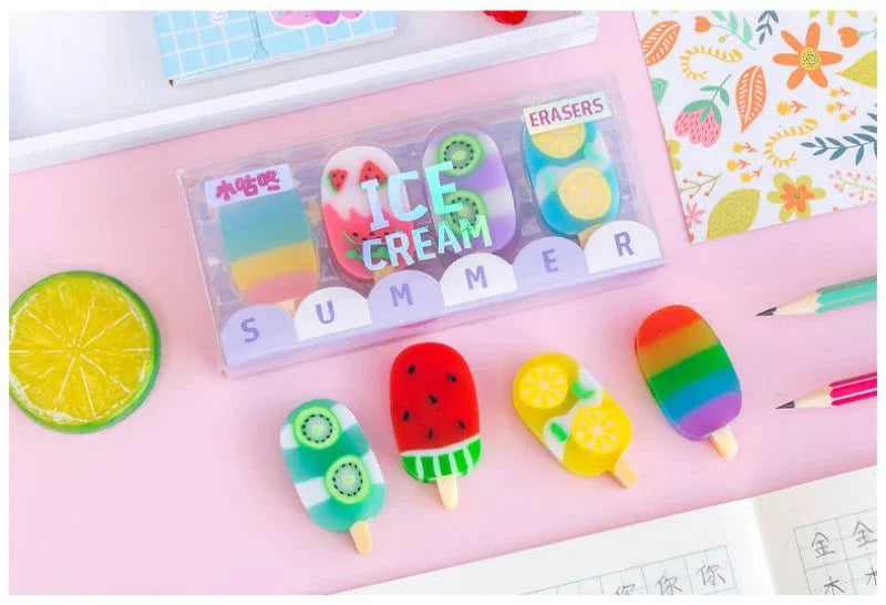 Umi’s Kawaii Ice Cream Eraser Set – Cute Cartoon Rubber Mini Erasers for Kids, School & Office Stationery Fun