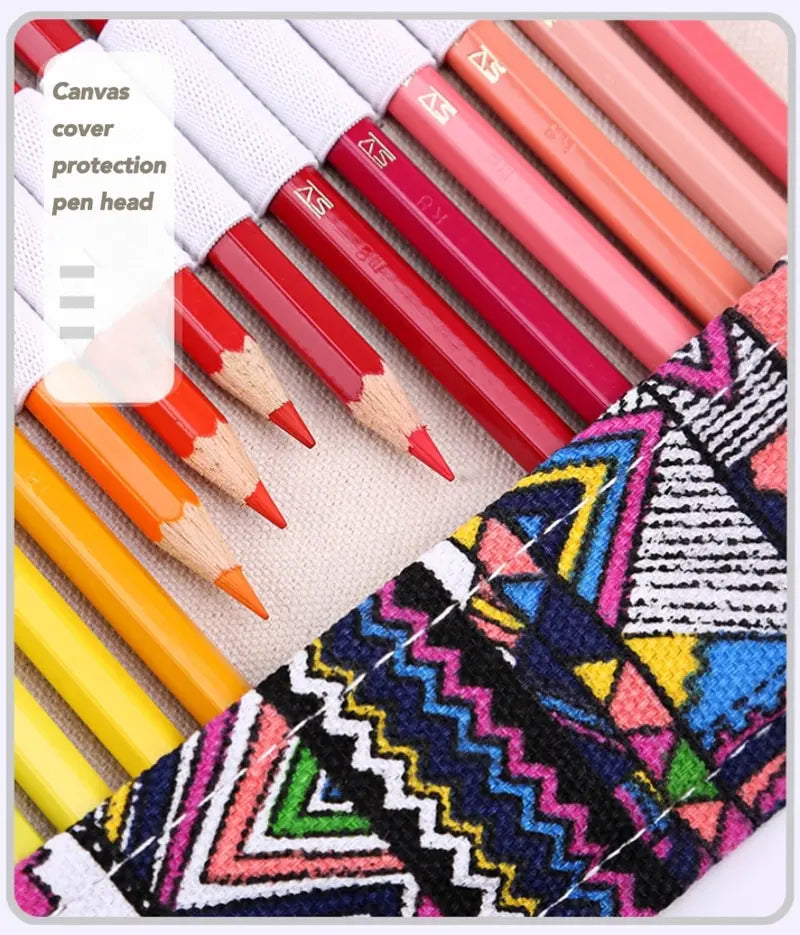Colorful Canvas Pencil Roll – 12 to 72 Slot Organizer for Students, Artists & School Supplies