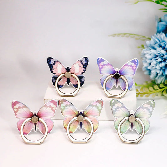 Universal Mobile Phone Luxurious Butterfly Finger Ring 360° Rotation Holder Folding Metal Stand Back Sticker Bracket for iPhone