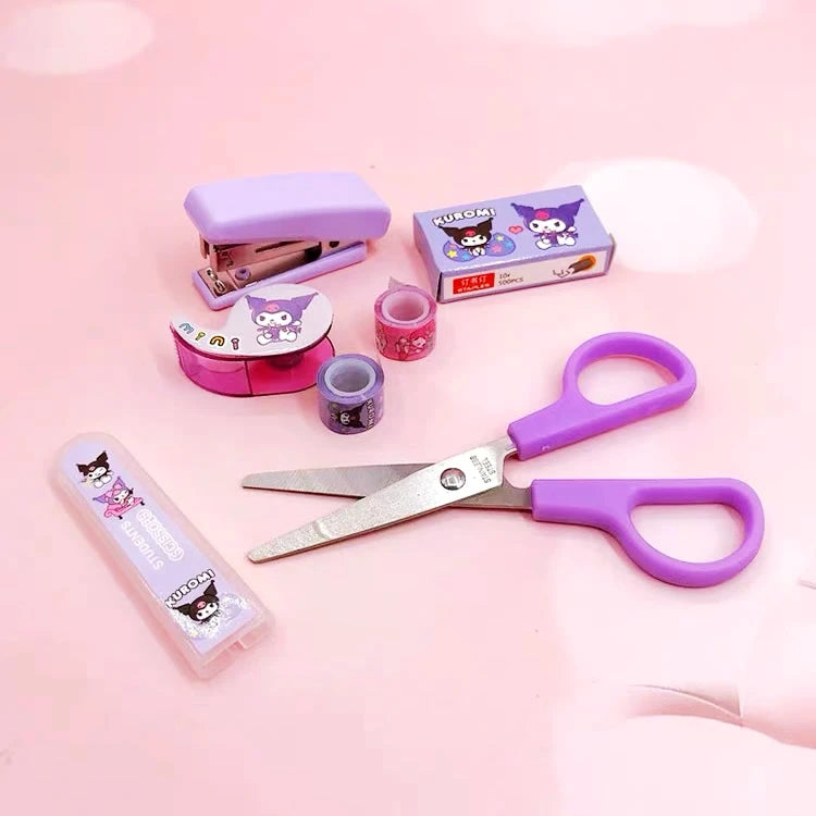 Kuromi & Hello Kitty Cartoon Stationery Set – Stapler & Tape Combo for Students, School Projects & Home Book Binding