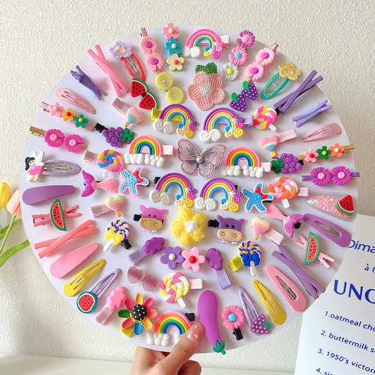 4-Pack Cartoon Hair Clips – Cute Flowers & Fruits for Baby Girls!
