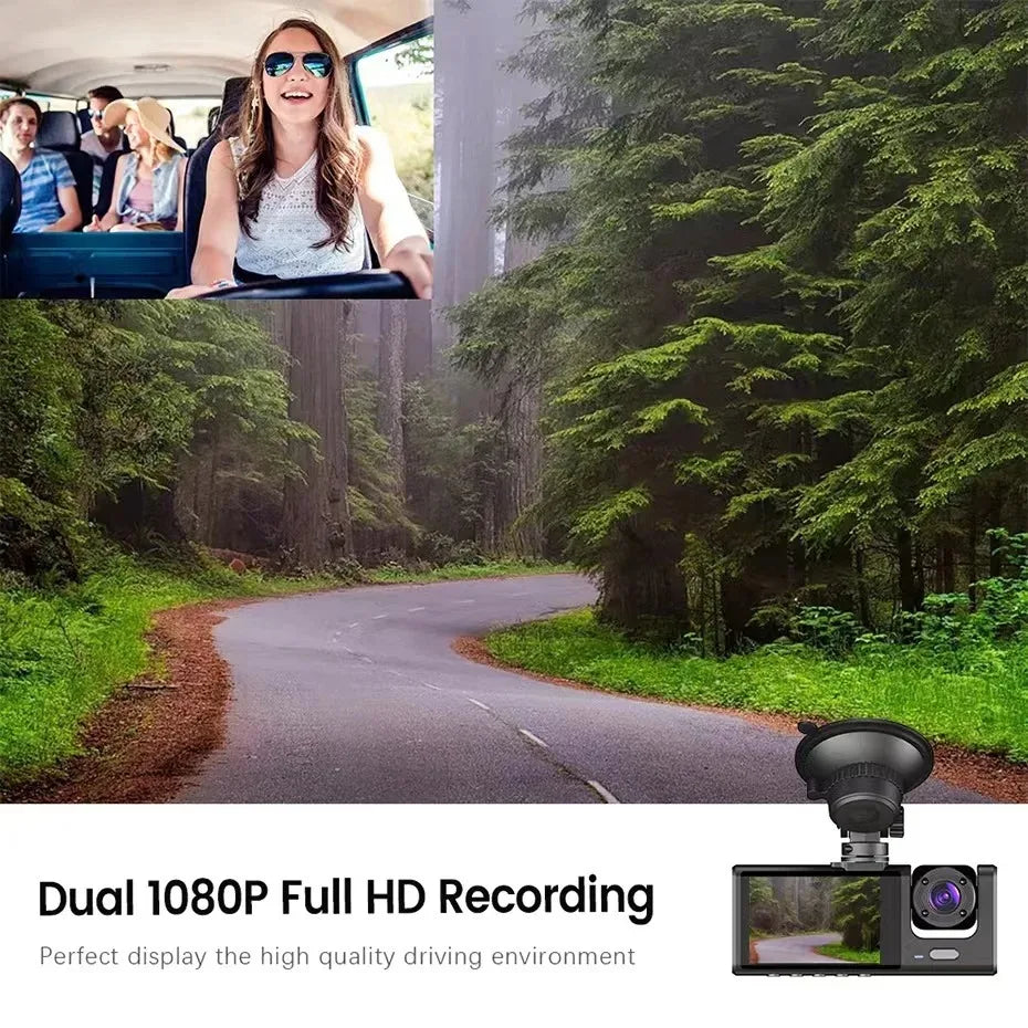 Car DVR HD 1080P tachograph 3 lens 2.0-inch IPS recorder tachograph Rearview mirror Driving recorder night vision
