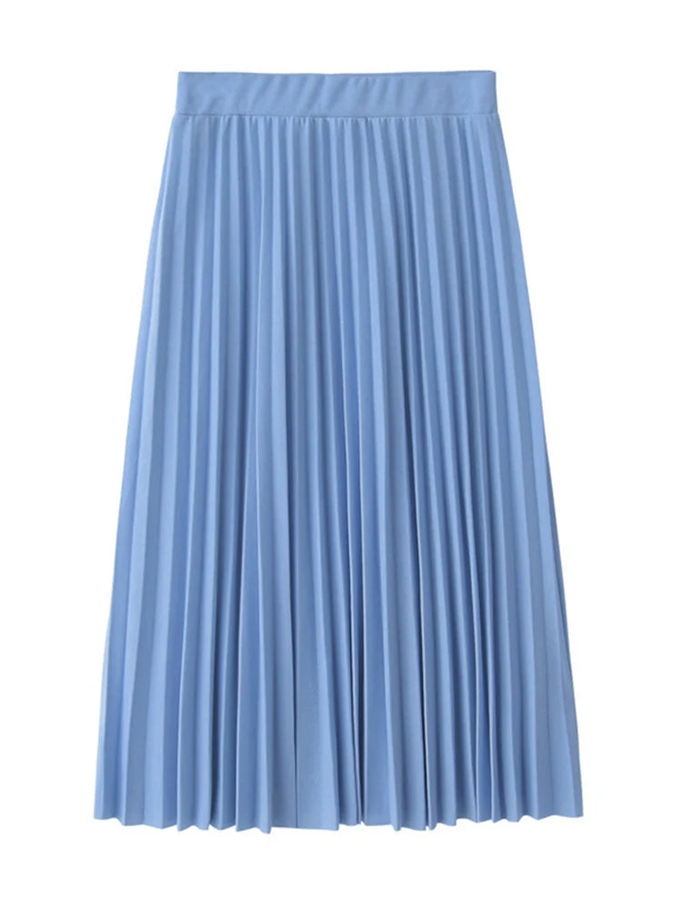 Spring and Autumn New Fashion Women's High Waist Pleated Solid Color Half Length Elastic Skirt Promotions Lady Black Pink