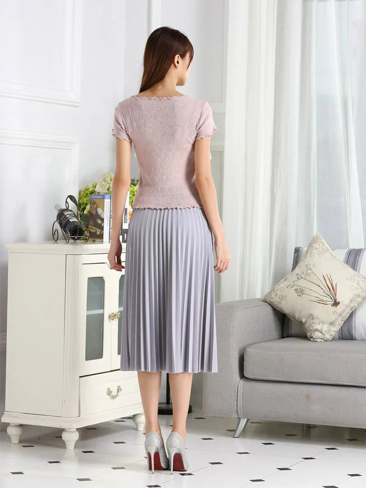 Spring and Autumn New Fashion Women's High Waist Pleated Solid Color Half Length Elastic Skirt Promotions Lady Black Pink
