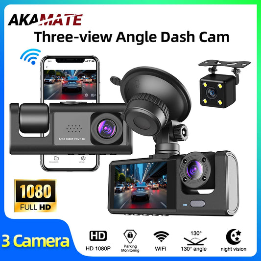 Car DVR 3 Cameras Recorder Rear Inside Vehicle 3-Lens Dash Cam Three Way Camera DVRs Dashcam 3 Channel Video Camcorde 1080P HD