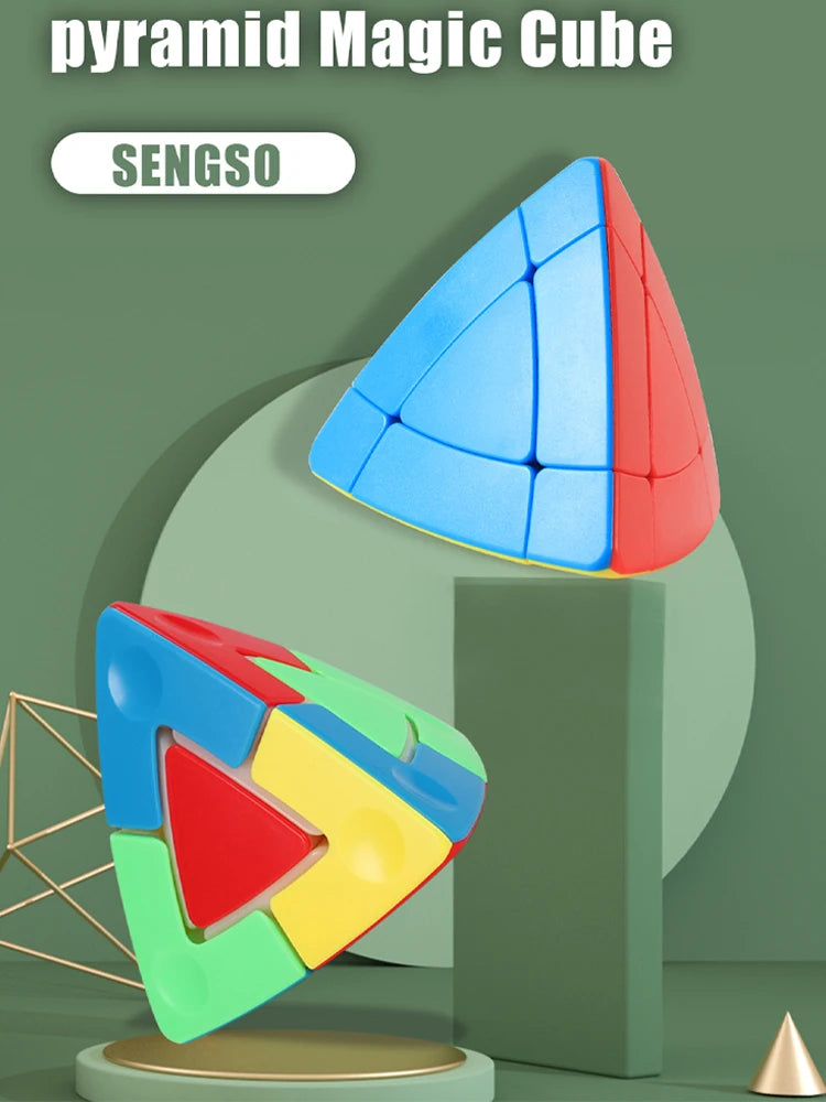 SENGSO Magic Tower 2x2 3x3 Magic Cube Pyraminx Special Cube & Keychain cube Stickerless Speed Cube Triangle Cube Brain Teasers