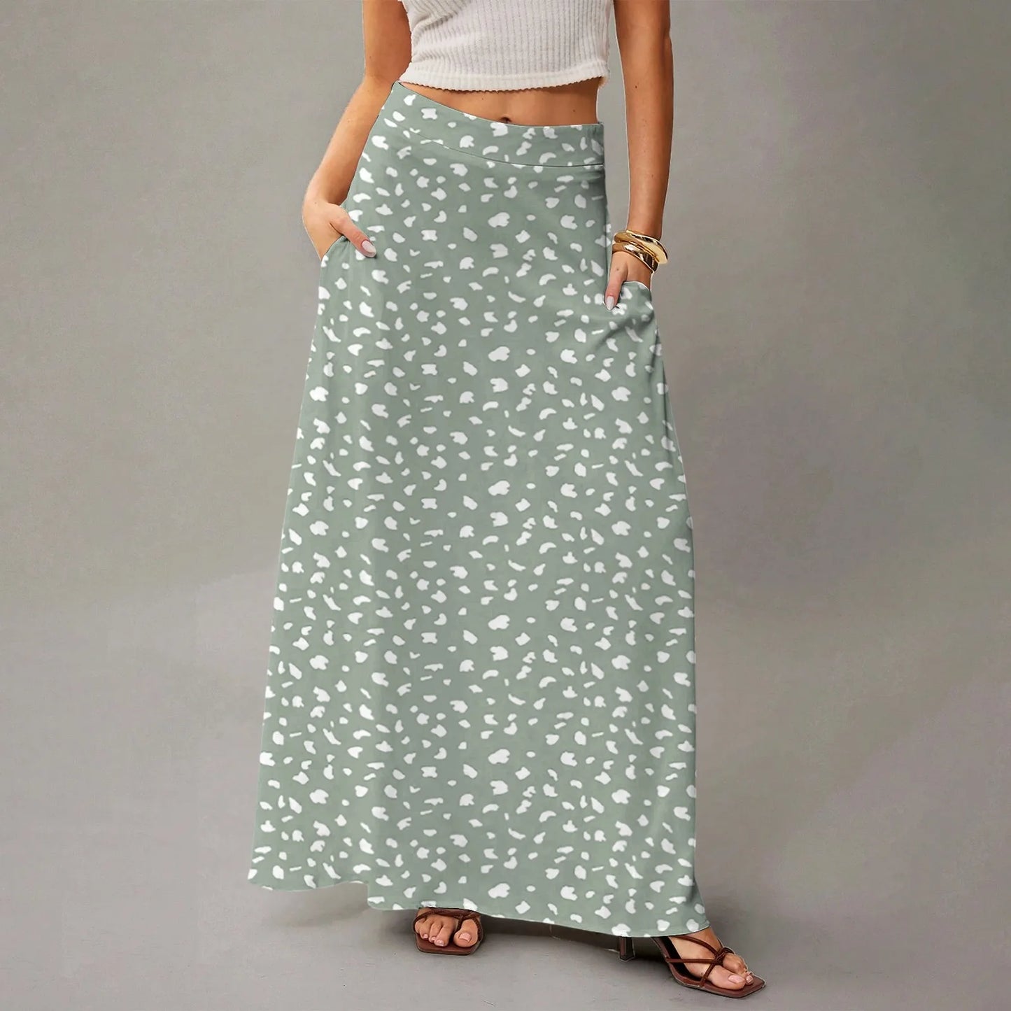 Women's Straight Skirt Casual Summer Floral Print Bohemian Skirt Flowing Maxi Skirts with pockets High waist Elastic skirt