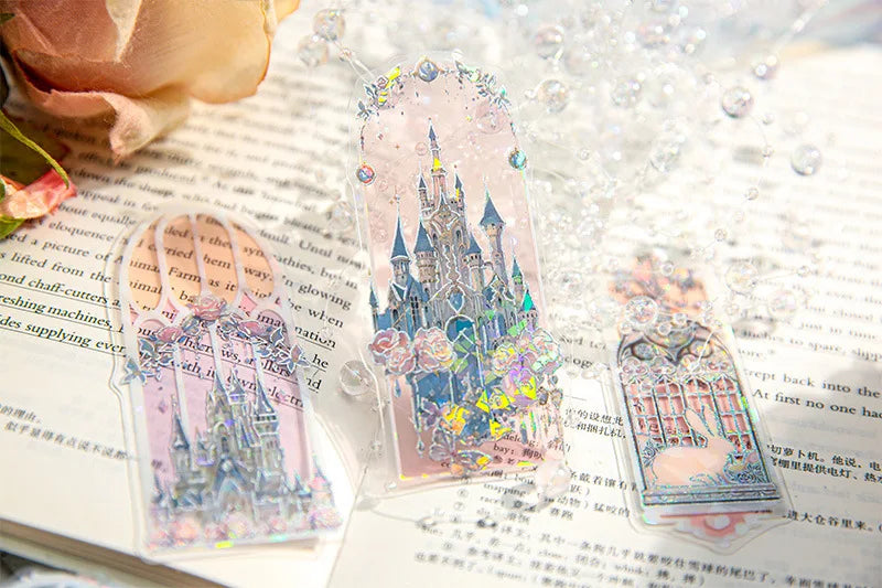 Fluorescent Dream Bookmark Set – 10pcs Kawaii PVC Page Markers & Message Cards for Stationery Lovers