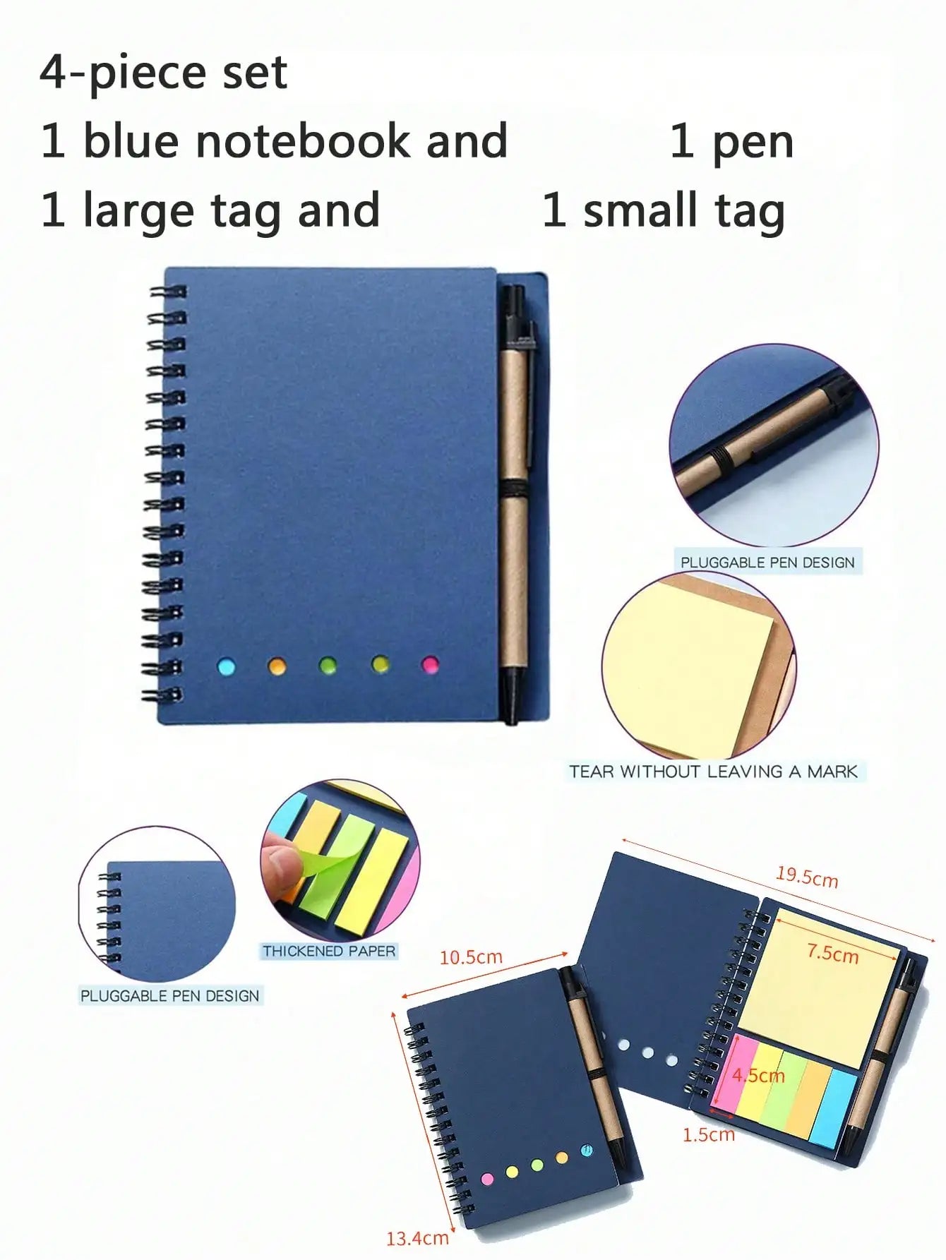 4-Pack Spiral Notebook Set-Pocket Notepad with Pen Loop,Sticky Notes&Index Tabs,4.1x5.3"Brown Paper Cover,Portable Lined Journal