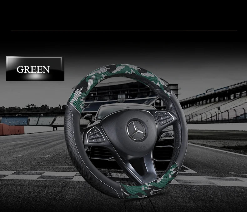 3D Camouflage Print Steering Wheel Cover  Durable Leather Cover with Anti-Slip Lining, Fit for 14.5"-14.8"