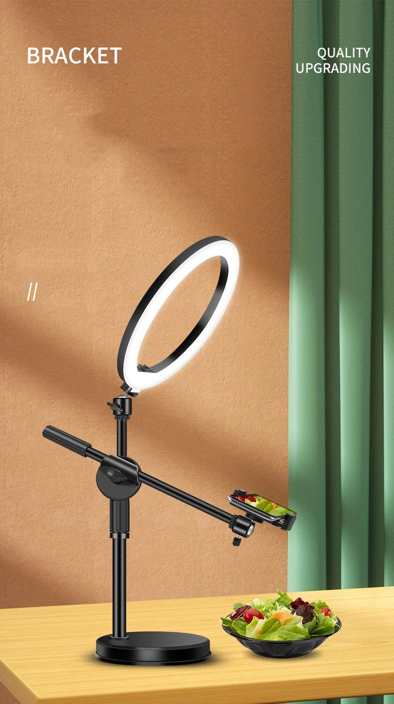 30CM Overhead Tripod for Phone with Ring Light Desktop Cellphone Bracket for Video Shooting Photography Shooting Floor Stand