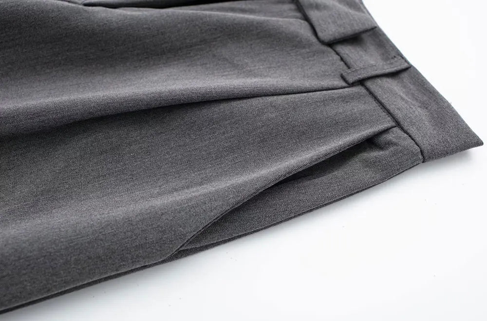 TRZA Women Fashion With Darts Front Pockets Wide Leg Pants Vintage High Waist Zipper Fly Female Trousers Mujer