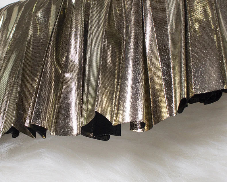 SISHION 2025 New Spring Shiny Long Midi Skirts for Women SS0039 Elastic Waist Metallic Elegant Fashion Golden Black Pink Skirt