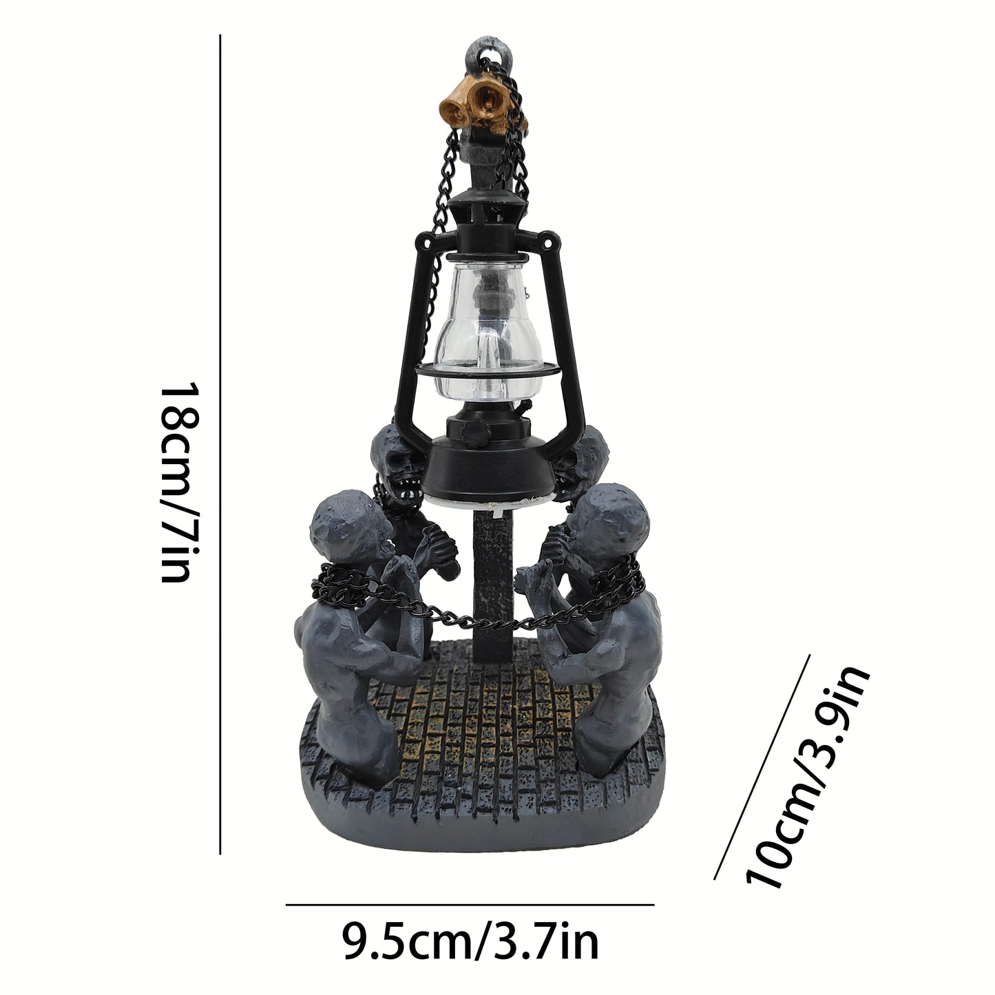 Halloween Retro Oil Lamp Decor，Resin Hell Ghost Statues，Gothic Evil Ghost Chain Coal Oil Lamp，Halloween Skull Home   Decoration.