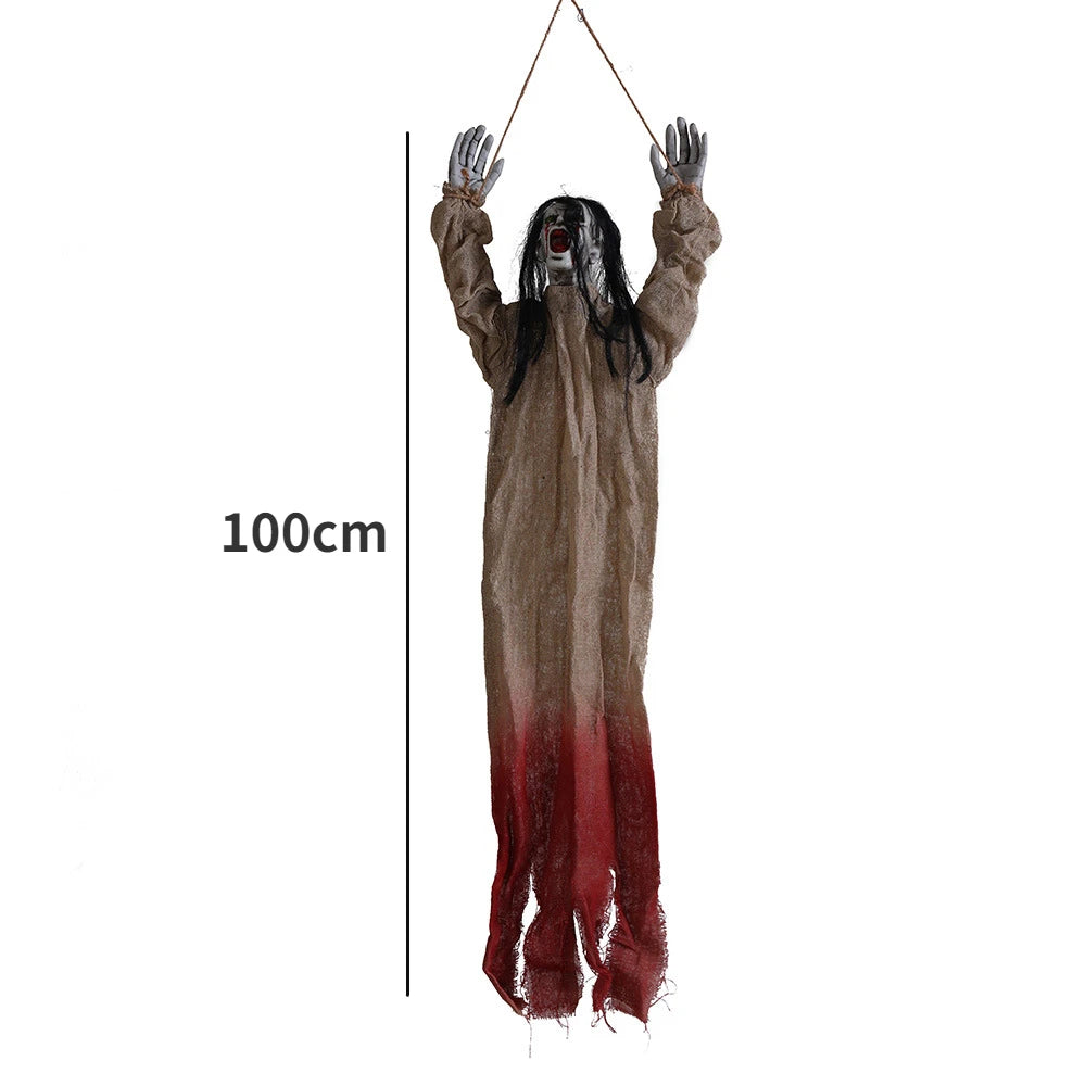 Halloween decoration hanging ghost crawling ghost long hair skeleton haunted house secret room horror props joint movable 2025