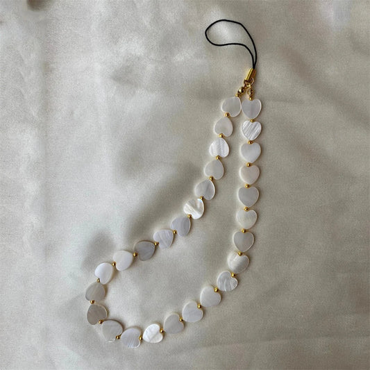 Heart Shell Bead Phone Chain Anti-Loss Charm Strap Keychain Lanyard Pendant Ins Bag Camera Decoration For Woman Girl