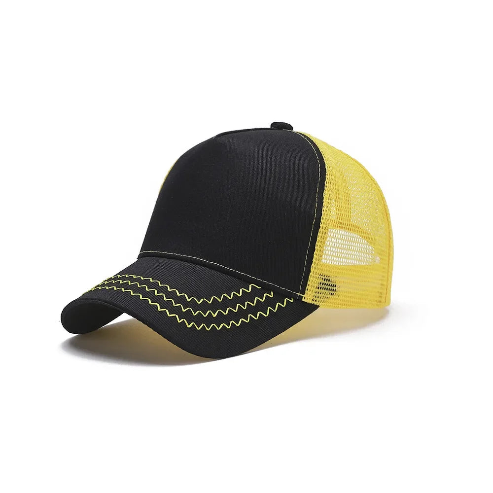 Custom Logo Print Basic Solid Color Mesh Breathable Baseball Cap Summer Sunshade Mesh 5 Panels Truck Driver Cap Wholesale