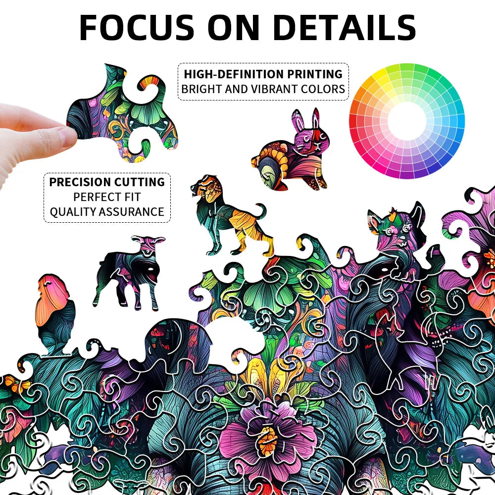 New! Colorful Elephant Premium Wooden Puzzle in Exquisite Gift Box | Perfect Holiday & Birthday Gift – Fun, Mindful, and Decor-W