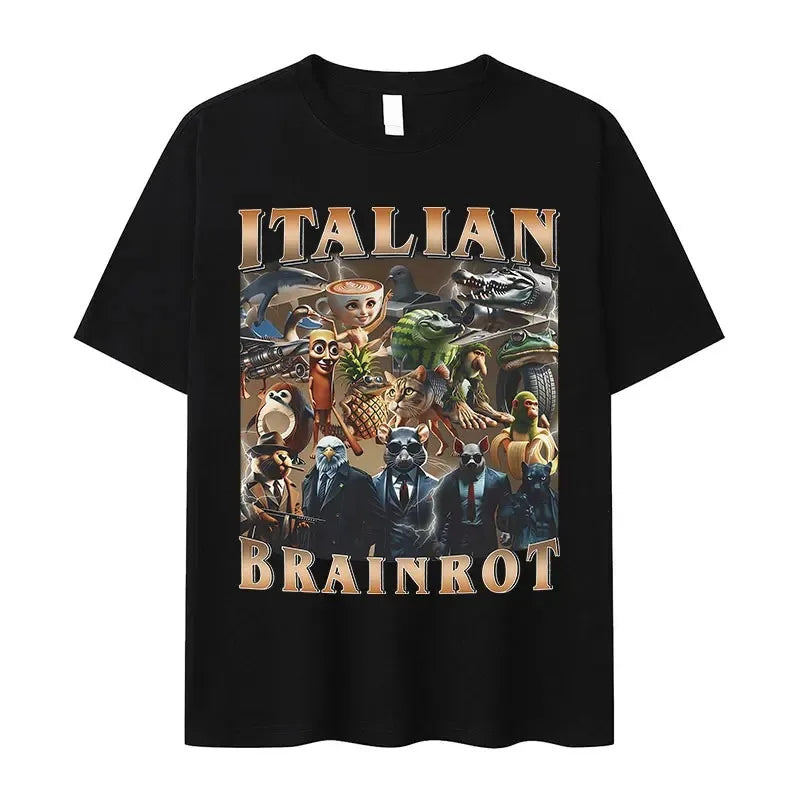 Italian Brainrot Funny Cappuccino Assasino Meme T Shirt Men Women Kawaii Short Sleeve T-shirt Summer O-Neck T-shirts