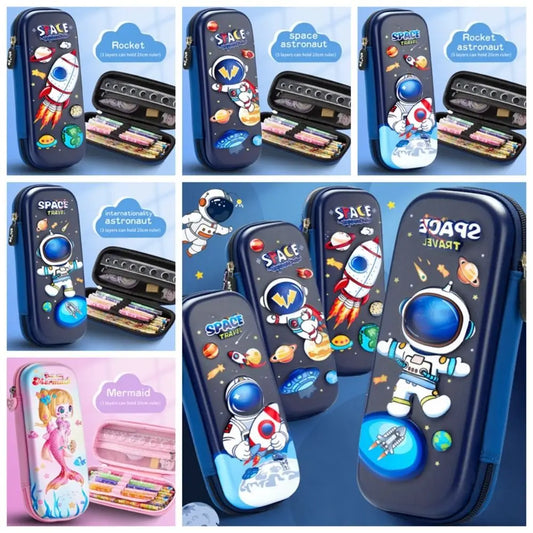 3D Mermaid & Astronaut Pencil Case – Odorless Zippered Space Pen Box for School Supplies & Kawaii Stationery Fans