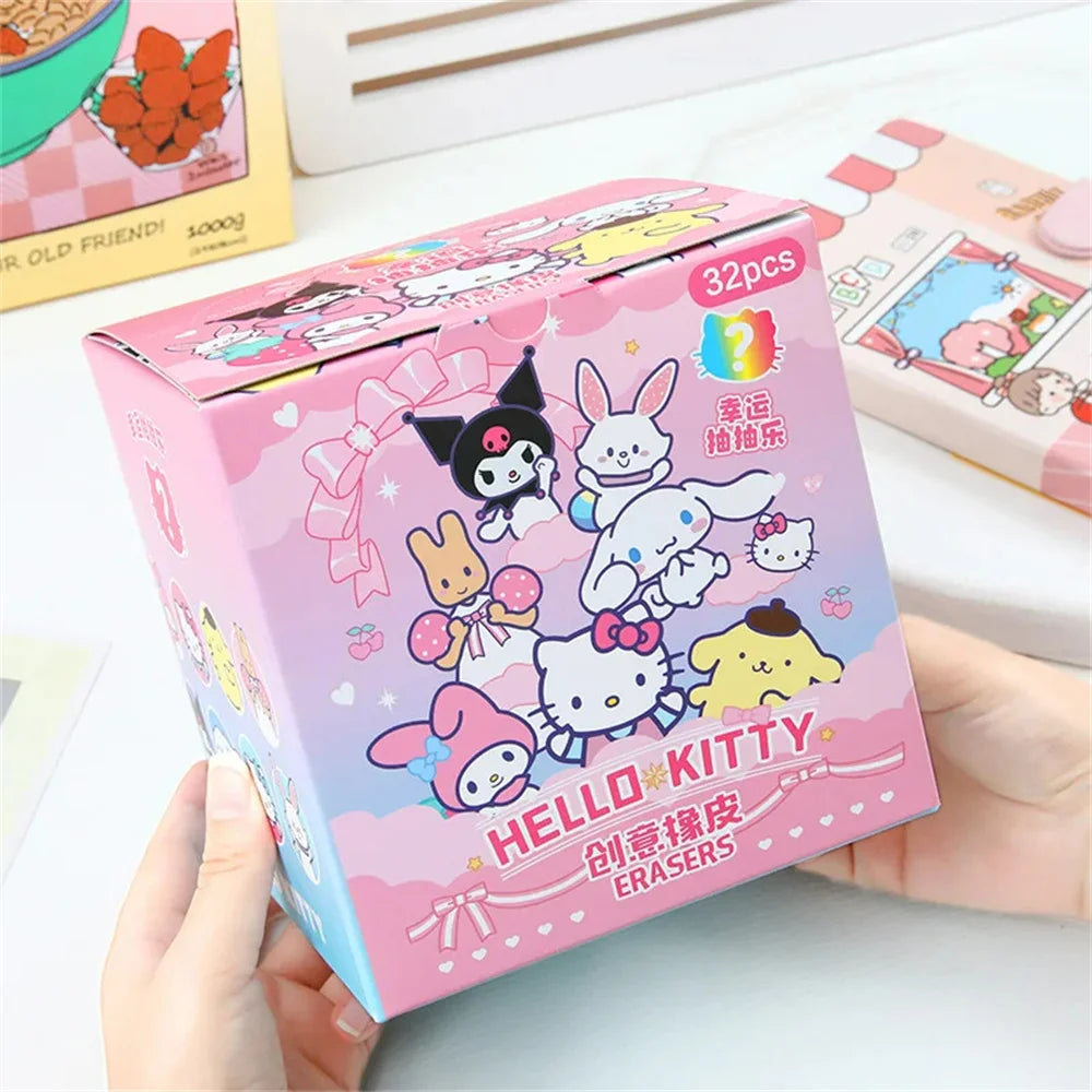 Sanrio Kawaii Eraser Set – 32pcs 3D Cartoon Rubber with Kuromi, Hello Kitty & Friends for Students & School Gift Kits