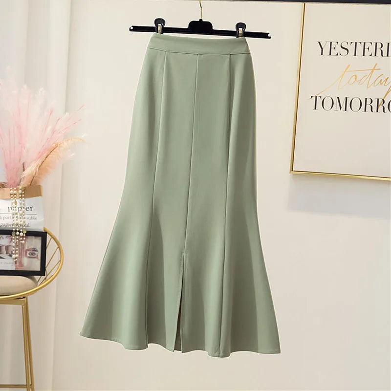 Lucyever Fashion Mermaid Skirt Women Korean Style High Waist Slim Fit Long Skirt Ladies Elegant Split Package Hip Skirts Female
