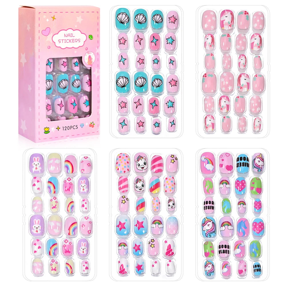 Magical Nail Party – 120PCS Cute Cartoon Nails for Girls with Colorful Festival Vibes