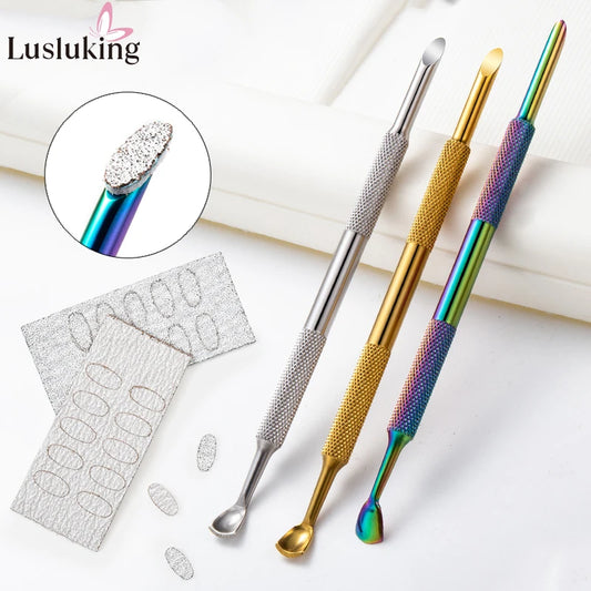 Nail Polish Prep Kit – Stainless Cuticle Pusher + Glitter Sandpaper for Easy Gel Removal