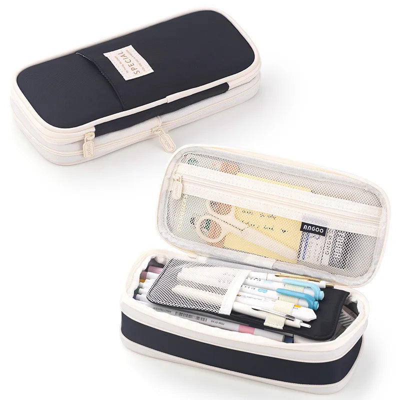 Solid Color Denim Pencil Case – Zippered Polyester Pen Holder for School, Office & Gift-Ready Stationery Organization