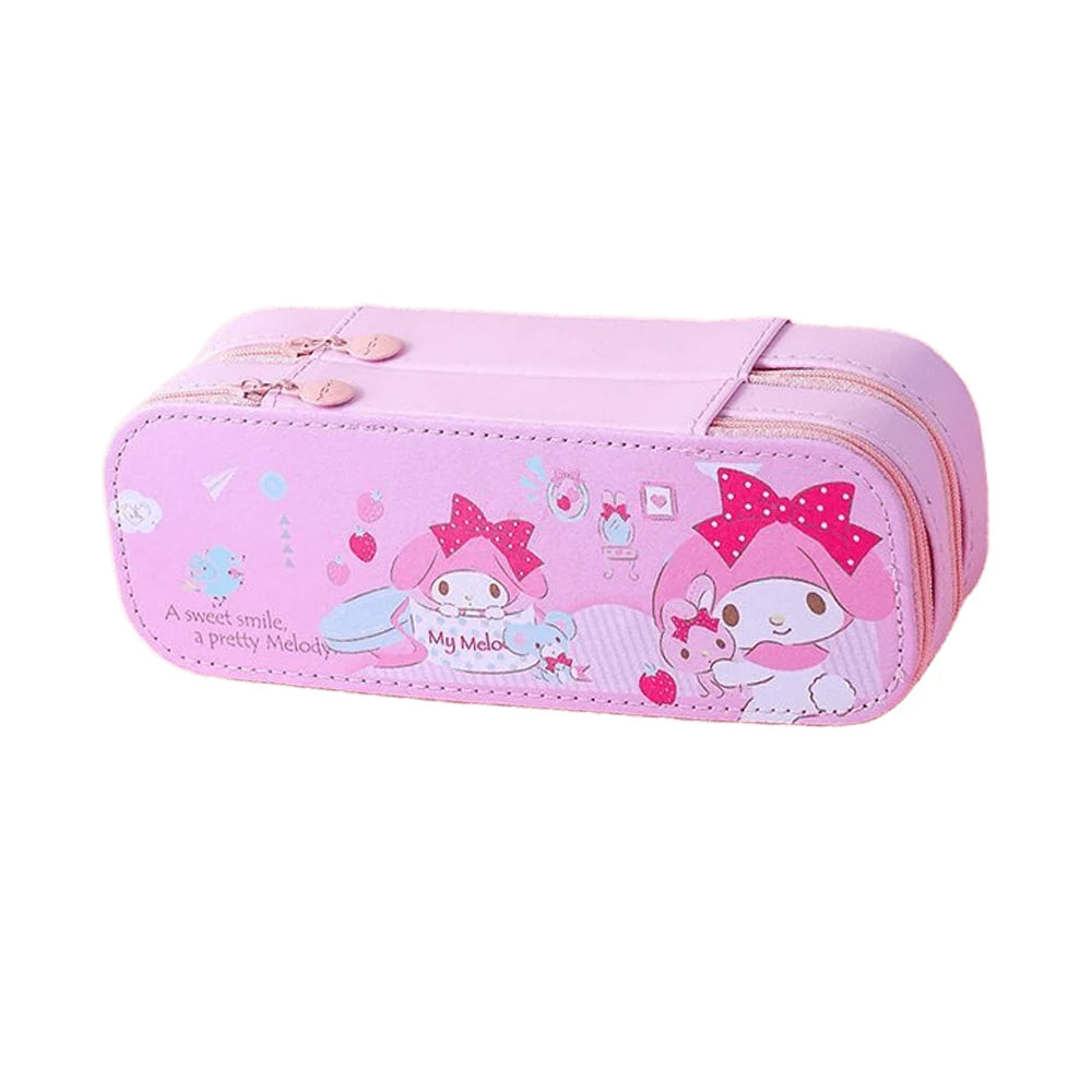Hello Kitty & Kuromi Double-Layer Pencil Case – Cute Cartoon Kawaii Stationery Box for Students, Kids & My Melody Fans