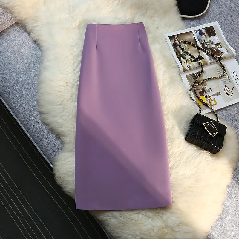 Seoulish 2024 New Spring Summer Elegant Purple Formal Women's Wrap Skirts High Waist Workwear Back Zipper A-Line Skirts Female
