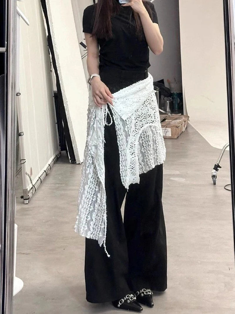 MEXZT Y2K Irregular Mini Skirts Women Harajuku Aesthetic White Lace Tulle Bandage Skirt Japanese Vintage Hollow Out Faldas New